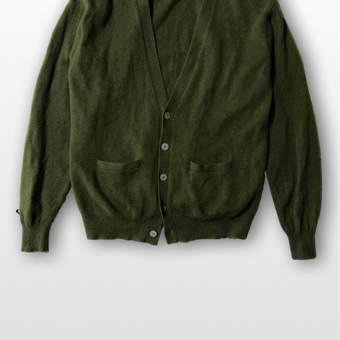 古着　カシミヤ　100% カーディガン　カーキ　オリーブ　ニット　グリーン