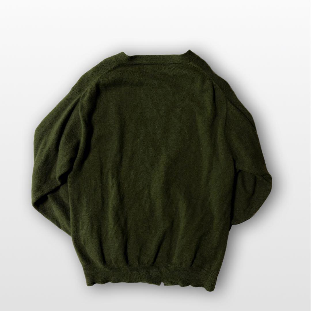 古着　カシミヤ　100% カーディガン　カーキ　オリーブ　ニット　グリーン