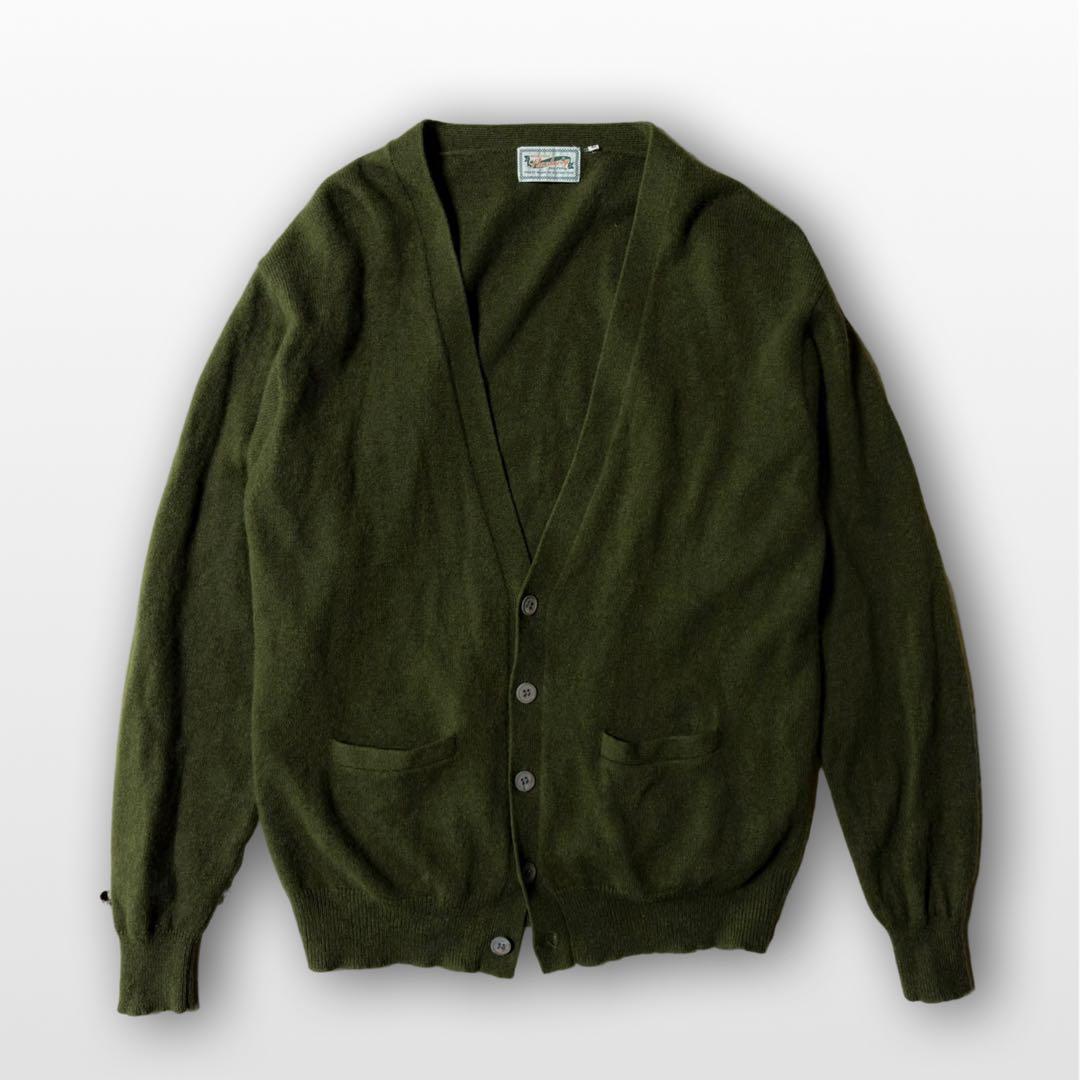古着　カシミヤ　100% カーディガン　カーキ　オリーブ　ニット　グリーン
