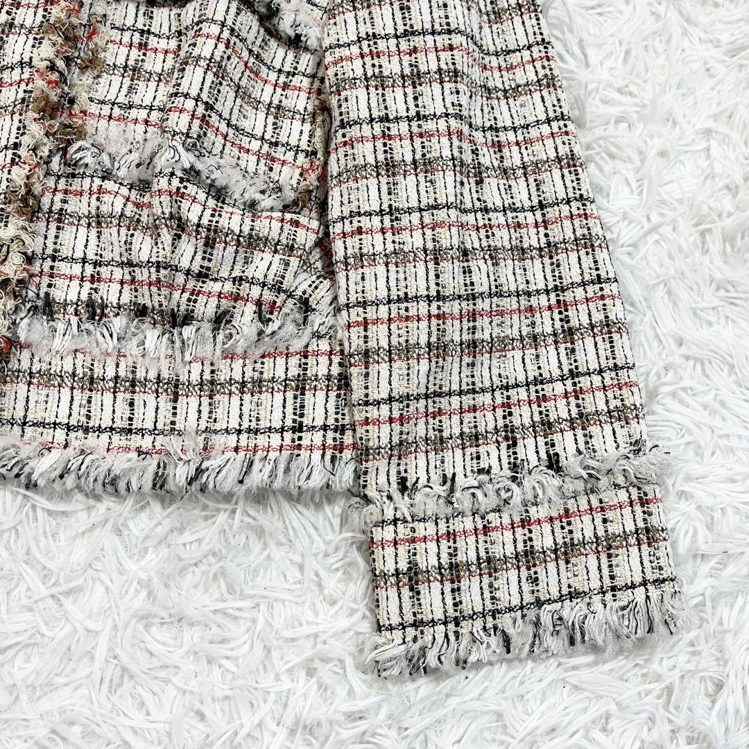 美品　ランバンオンブルー ツイード ジャケット ケープ ノーカラー ショート丈