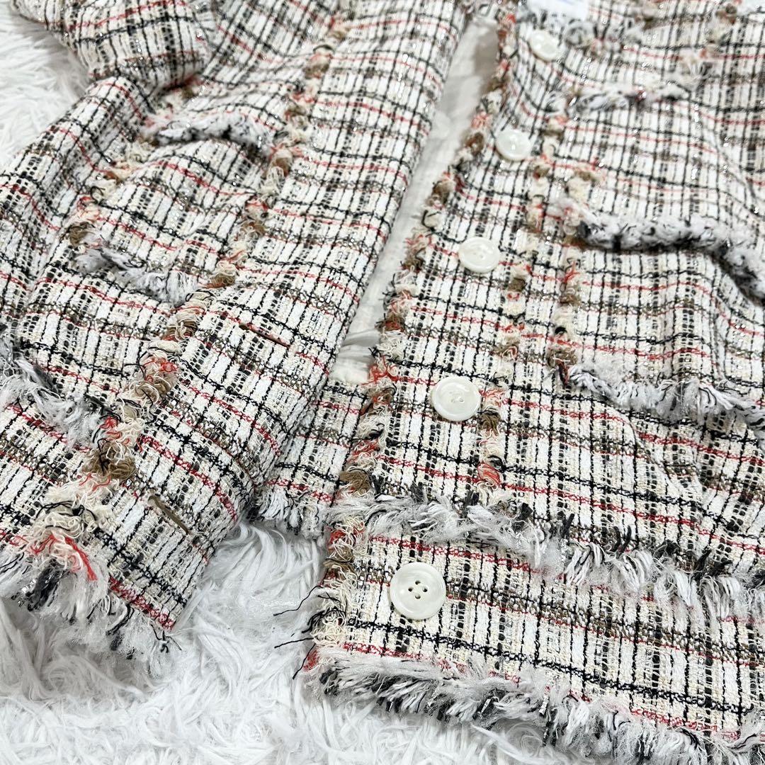 美品　ランバンオンブルー ツイード ジャケット ケープ ノーカラー ショート丈