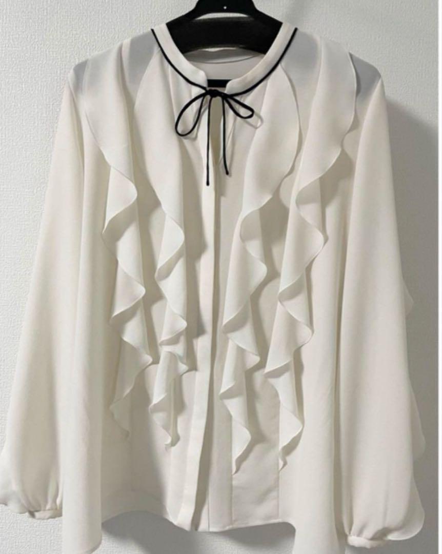 アナイ ANAYI ジョーゼットラッフルバイカラーブラウス