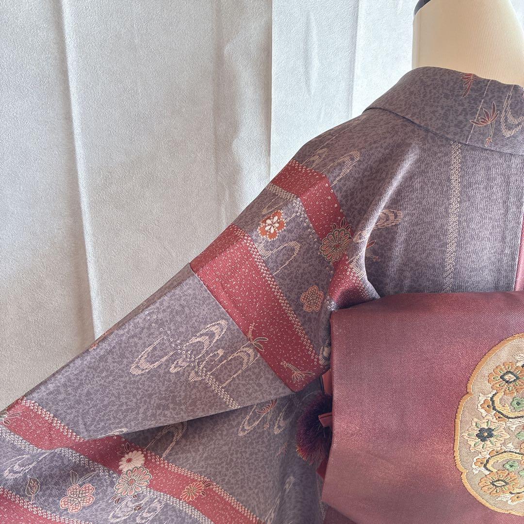 小紋 フルセット 着物 正絹 流水 花 絞り風模様 G4 小紋 フルセット 着物 正絹 流水 花 絞り風模様 G4