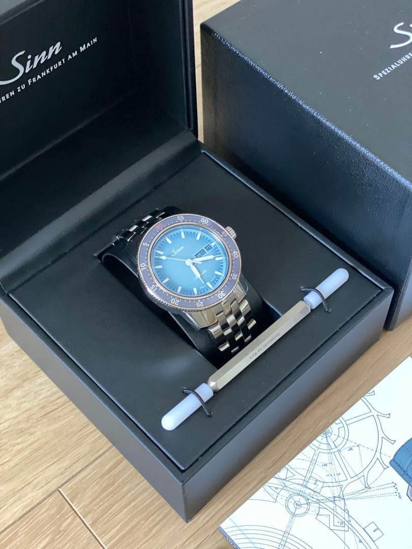 極美品　ジン　sinn 104 アワーグラス限定 ブルー 純正ベルトセット