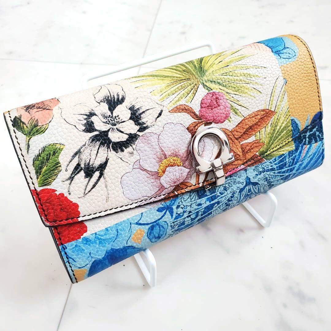 美品 フェラガモ 長財布 ウォレット クリップ 花柄 フラワー 希少モデル レア