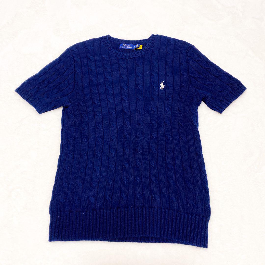 【美品】ポロラルフローレン 半袖ケーブルニット 刺繍ロゴ 現行タグ ○希少○ ポロラルフローレン ケーブル 半袖 サマーニット ロゴ