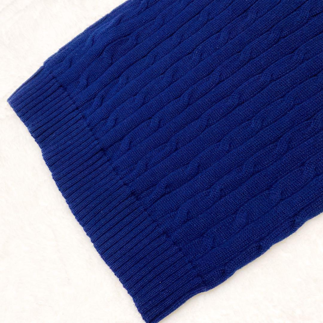 美品 ラルフローレン ケーブルニットセーター 半袖 刺繍 コットン ネイビー S 美品】ポロ ラルフローレン ケーブルニット半袖 ネイビー