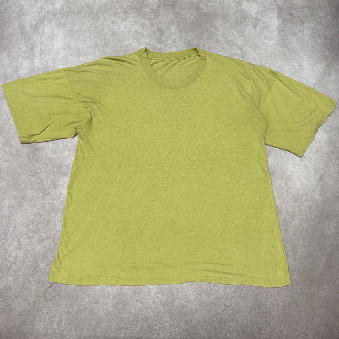 90s 無地Tシャツ シングルステッチ ライムグリーン ボロ古着 グランジ