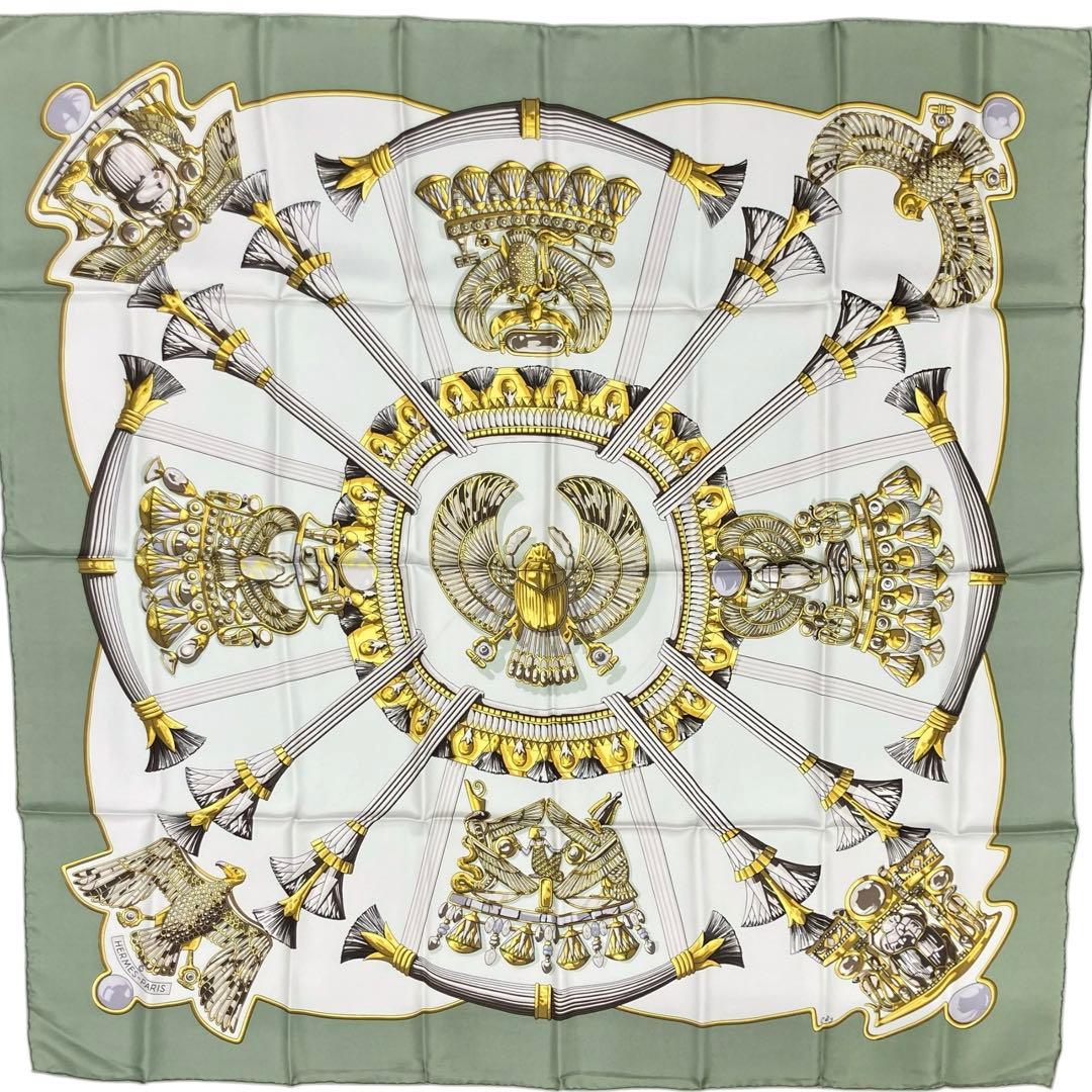 HERMES/エルメス カレ90 古代エジプトスカラベ柄 スカーフj_011