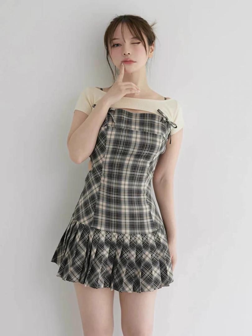 andmary Karen check mini dress
