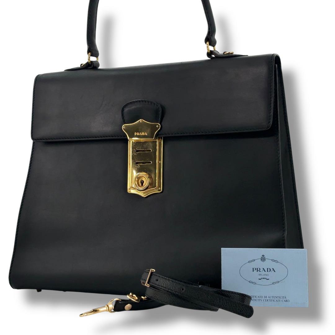 【美品】PRADA プラダ　ハンドバッグ　２WAY ショルダー　金具　ゴールド