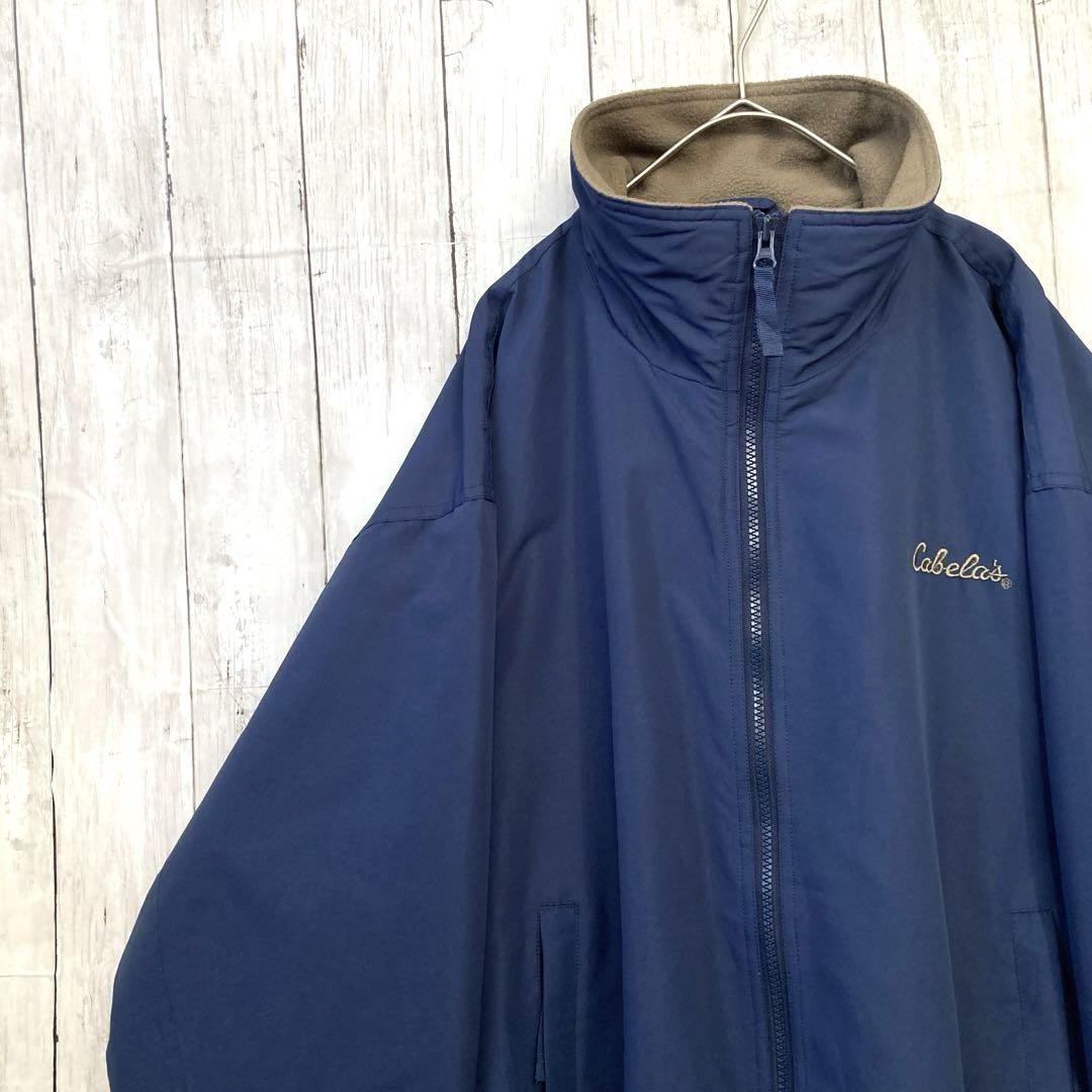 90sヴィンテージ古着CABELA'S 裏フリースジップアップジャケットXL 紺