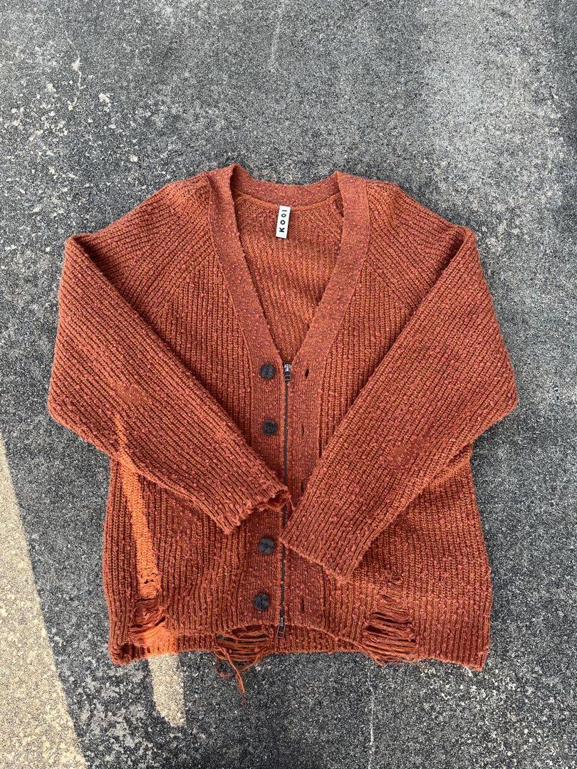 KOOI カーディガンオレンジ リブ編み ボタン付き