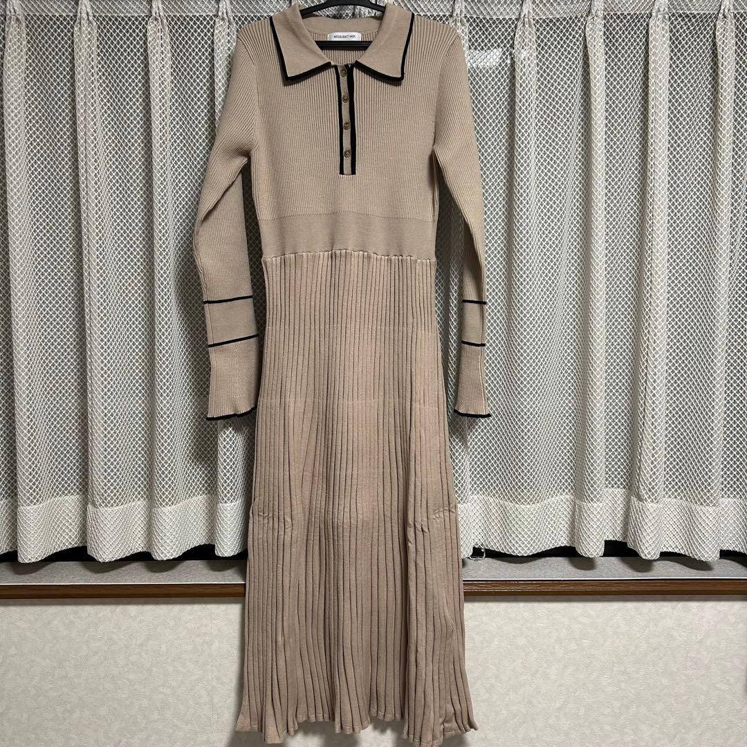 ナチュラルビューティーベーシック ポロバイカラーニットワンピース ナチュラルビューティーベーシック ポロバイカラーニットワンピース