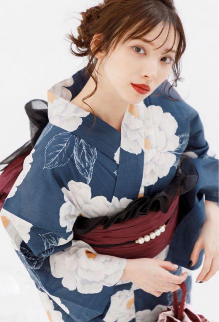 【Dita】ディータ 浴衣セット 涼風の藍紺牡丹 浴衣 下駄付き