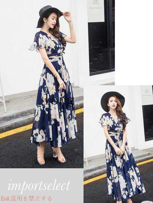 *大人気?華やかエレガント 韓国 新品J mF1es-m15905686637 花柄シフォンワンピース フォーマル 大得価低価