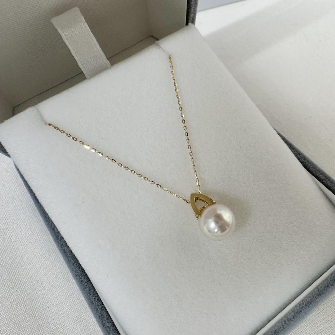 美品！珍しい　特選クラス真珠　テリ最強　7.5-8mm 一粒ネックレス　K18金