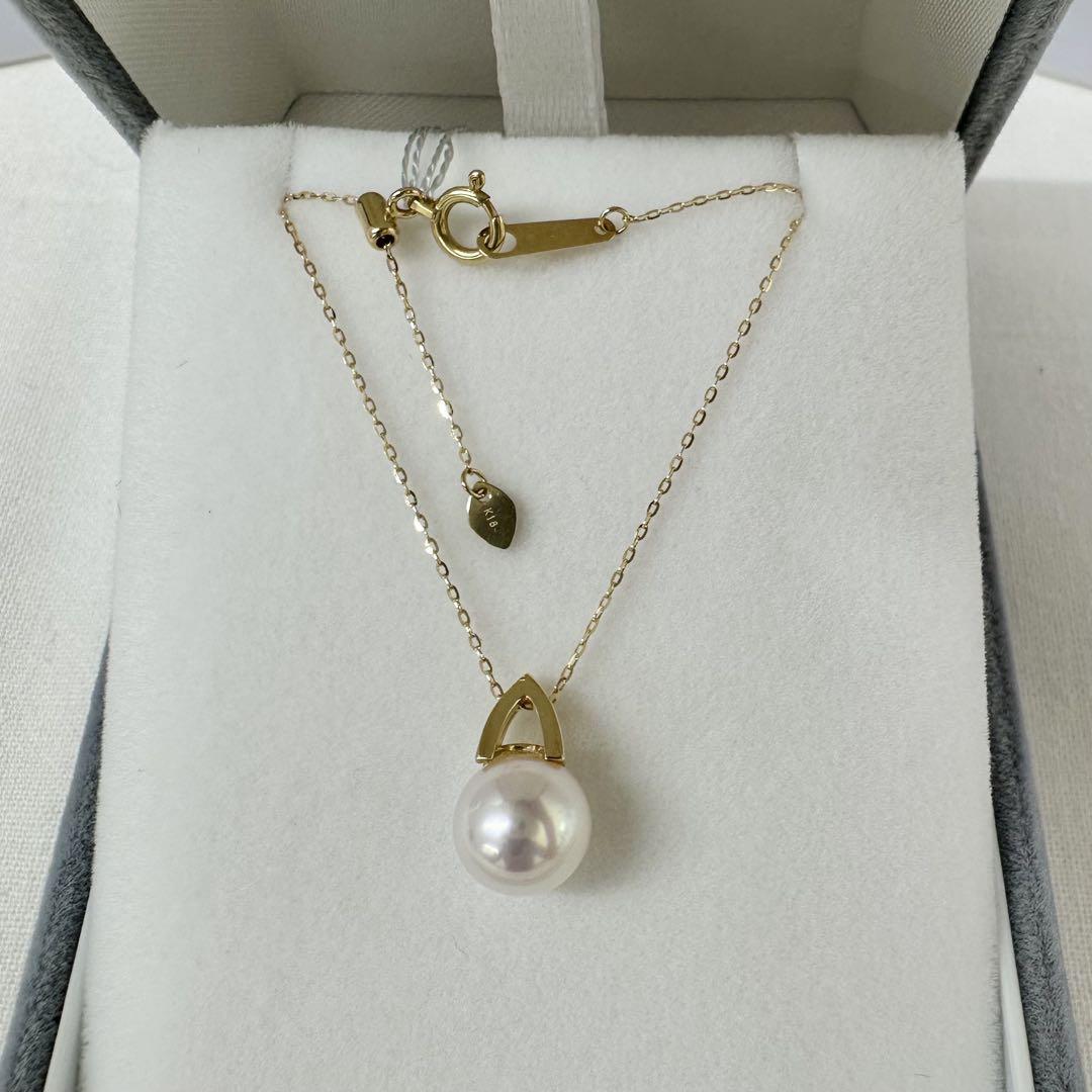 美品！珍しい　特選クラス真珠　テリ最強　7.5-8mm 一粒ネックレス　K18金