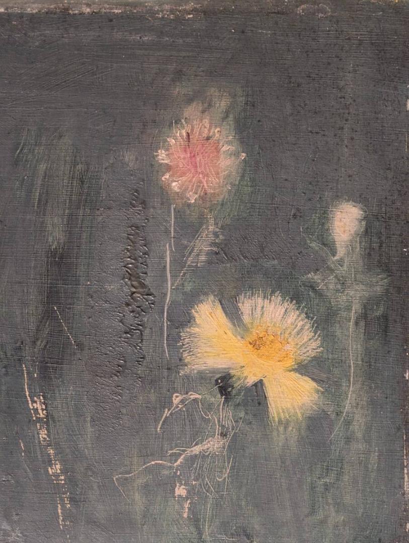 【真作】絵画　油彩6号（板絵）　野の花たちの静けさ　自然の美　V130
