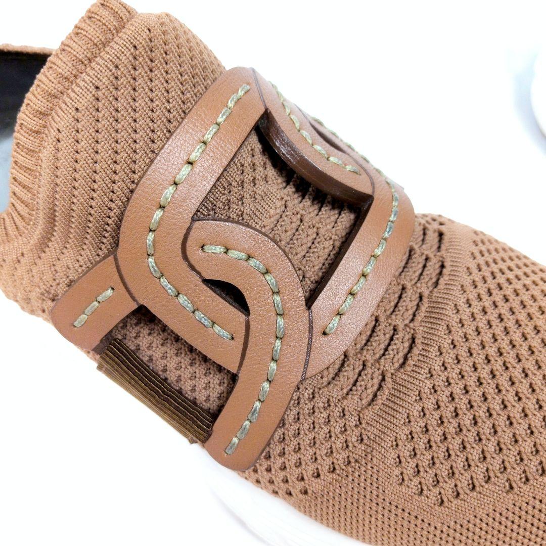 極美品 TOD'S ケイト ファブリック スニーカー ニット 茶 23cm相当