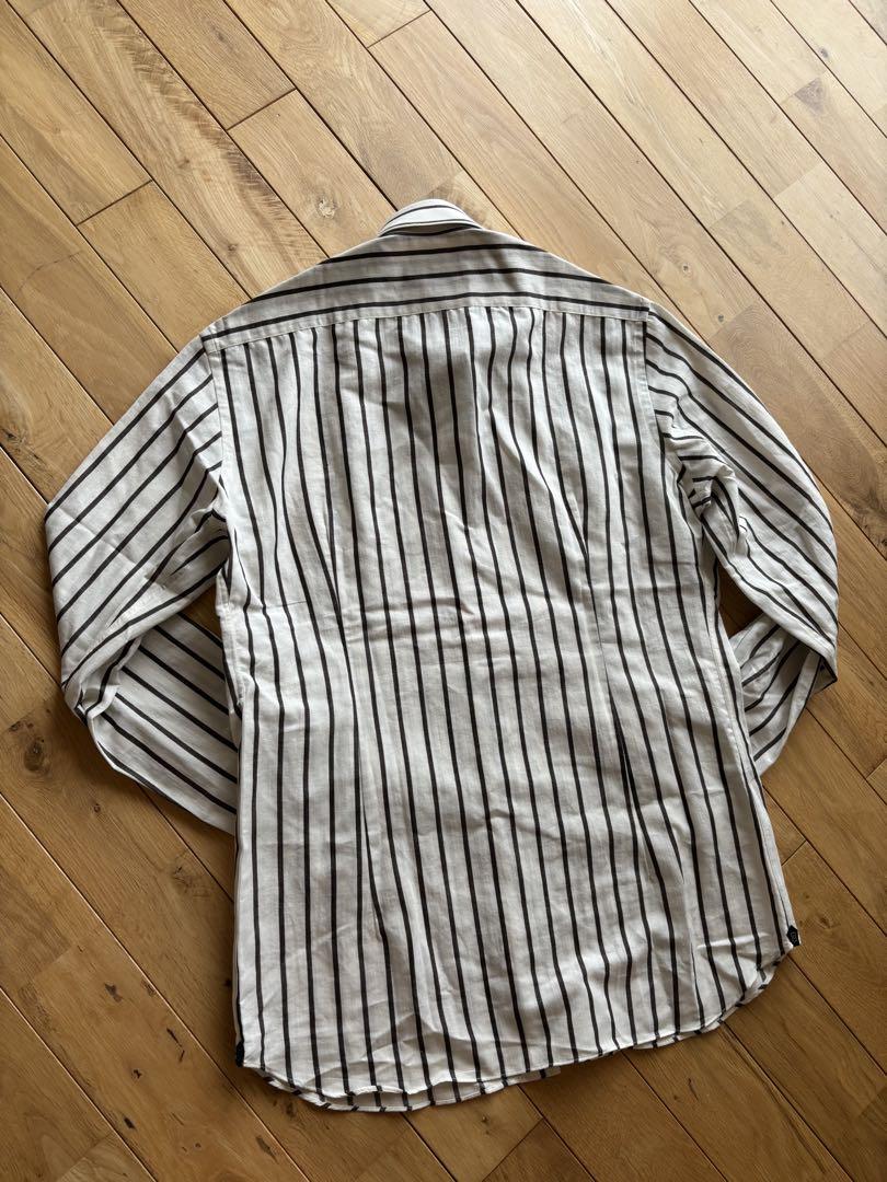 独特の上品 ラルディーニ LARDINI 未使用 リネン混シャツ ストライプ 40 トップス