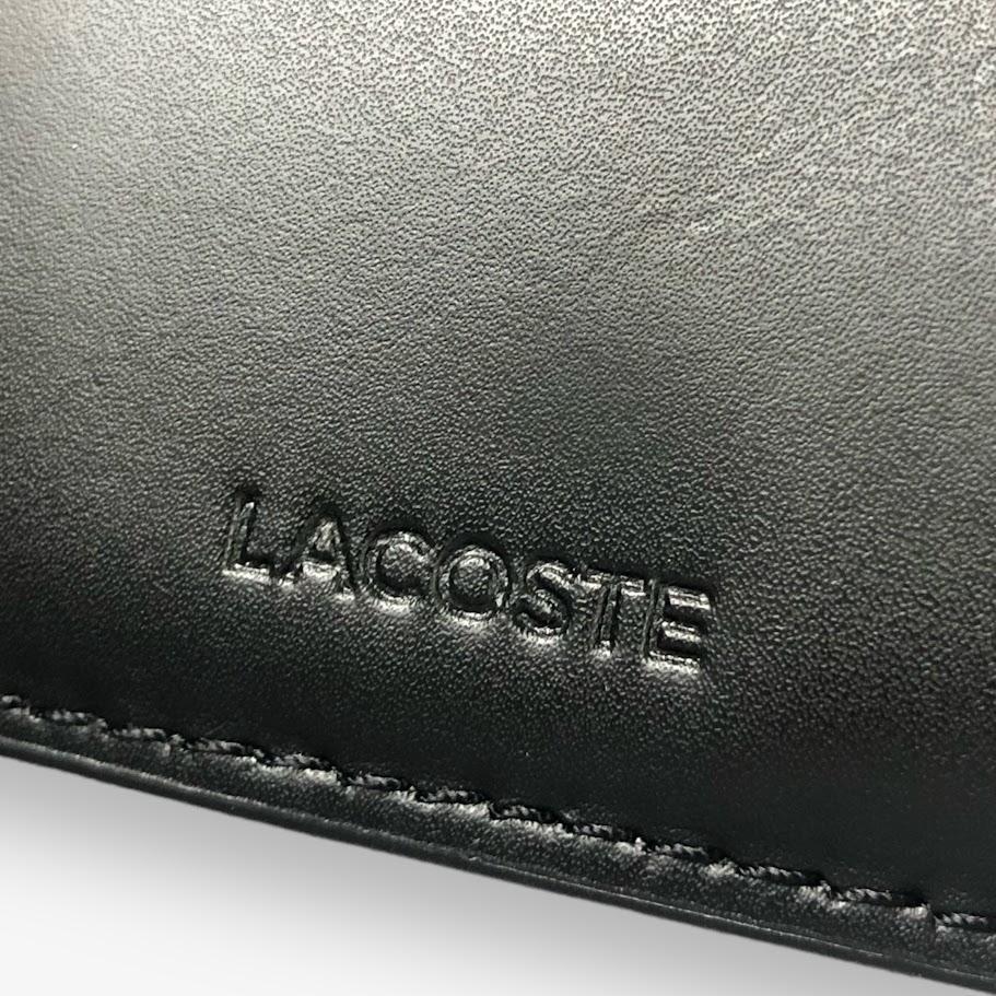未使用級 ラコステ シャンタコ エンボスイタリアンレザー 二つ折り財布 ブラック