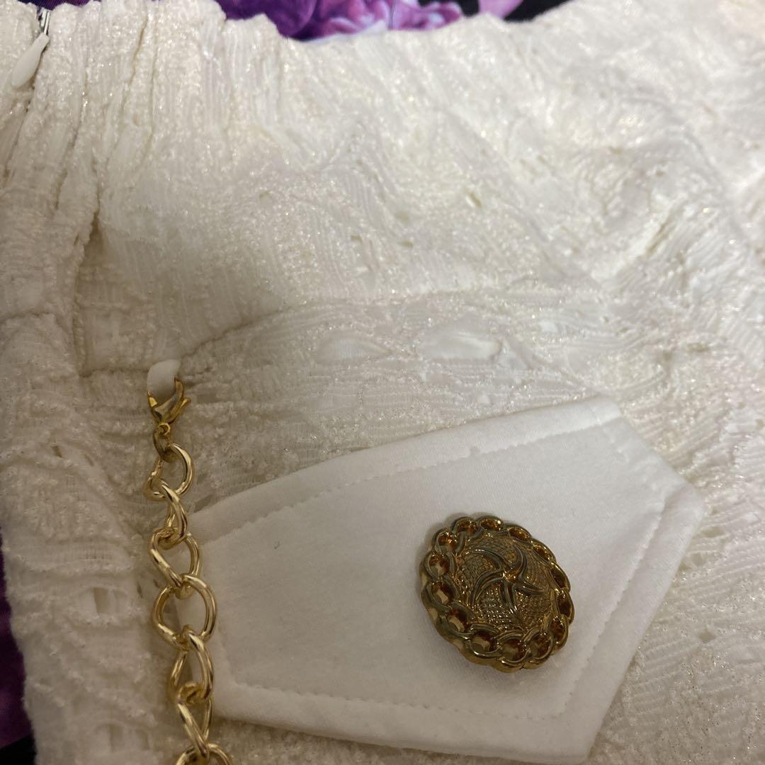d.i.a.ダイヤ　金ボタン十字架チェーンアクセ付き総レースショーパンWhite