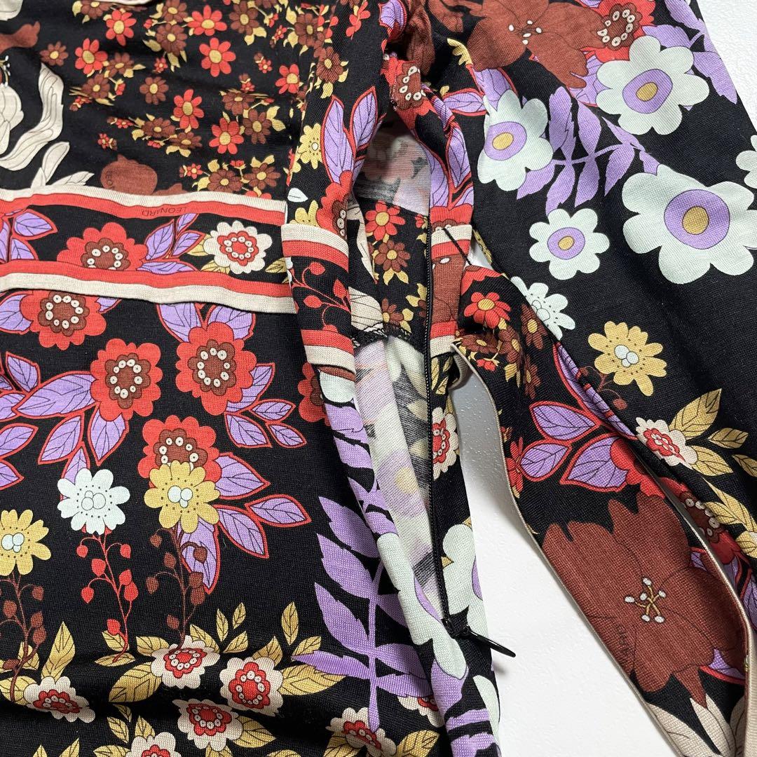 LEONARD レオナール ロングワンピース シルク 花柄 ベルト トリム L