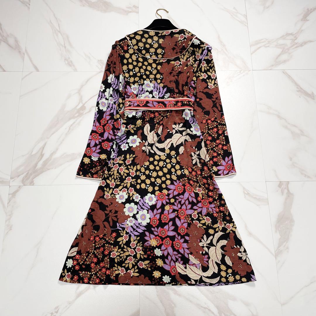 LEONARD レオナール ロングワンピース シルク 花柄 ベルト トリム L