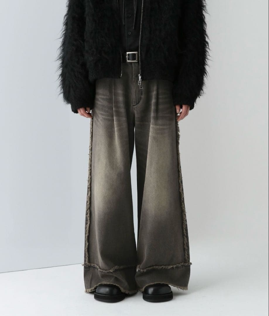 HARE クロスフリンジデニムパンツ ブラウン