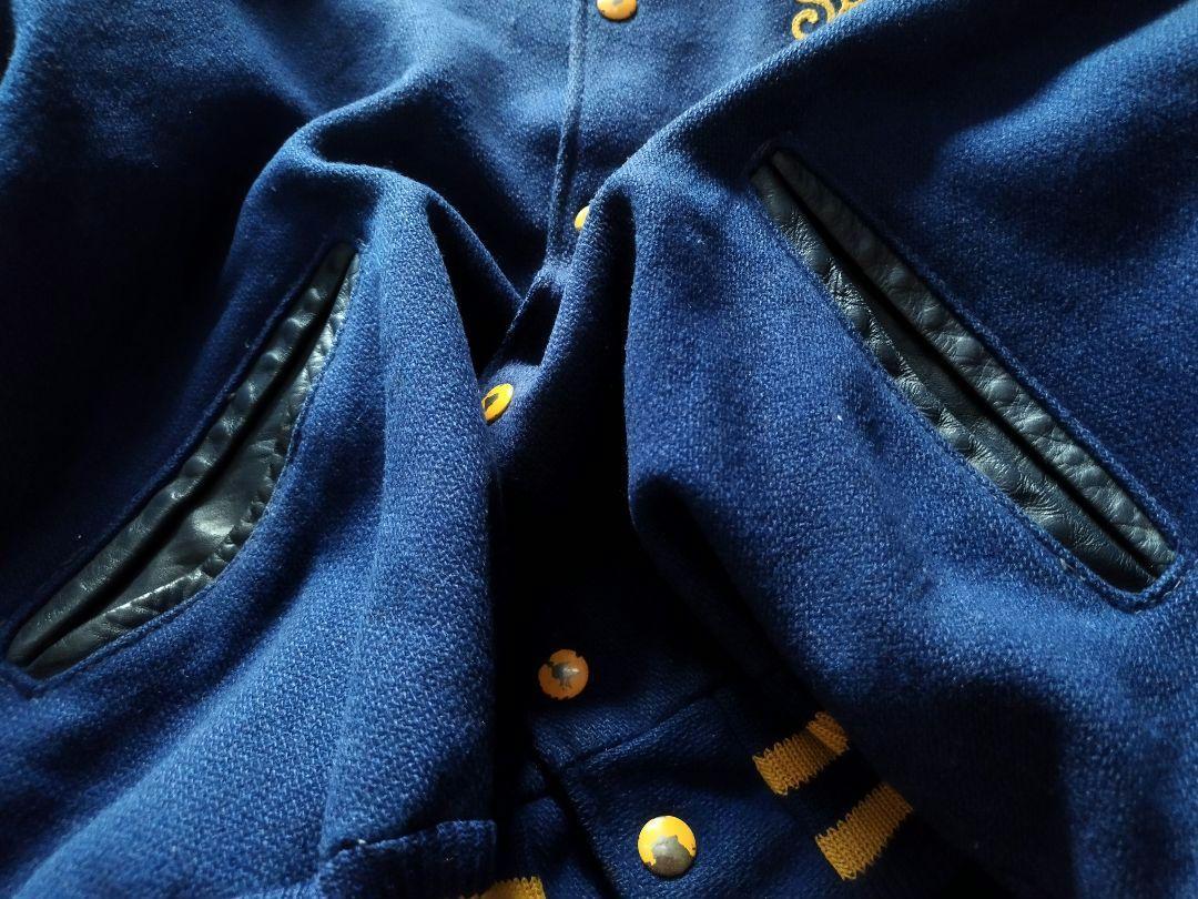 DeLongデロング 60's〜70's スタジャン 青/黃 /革 size44