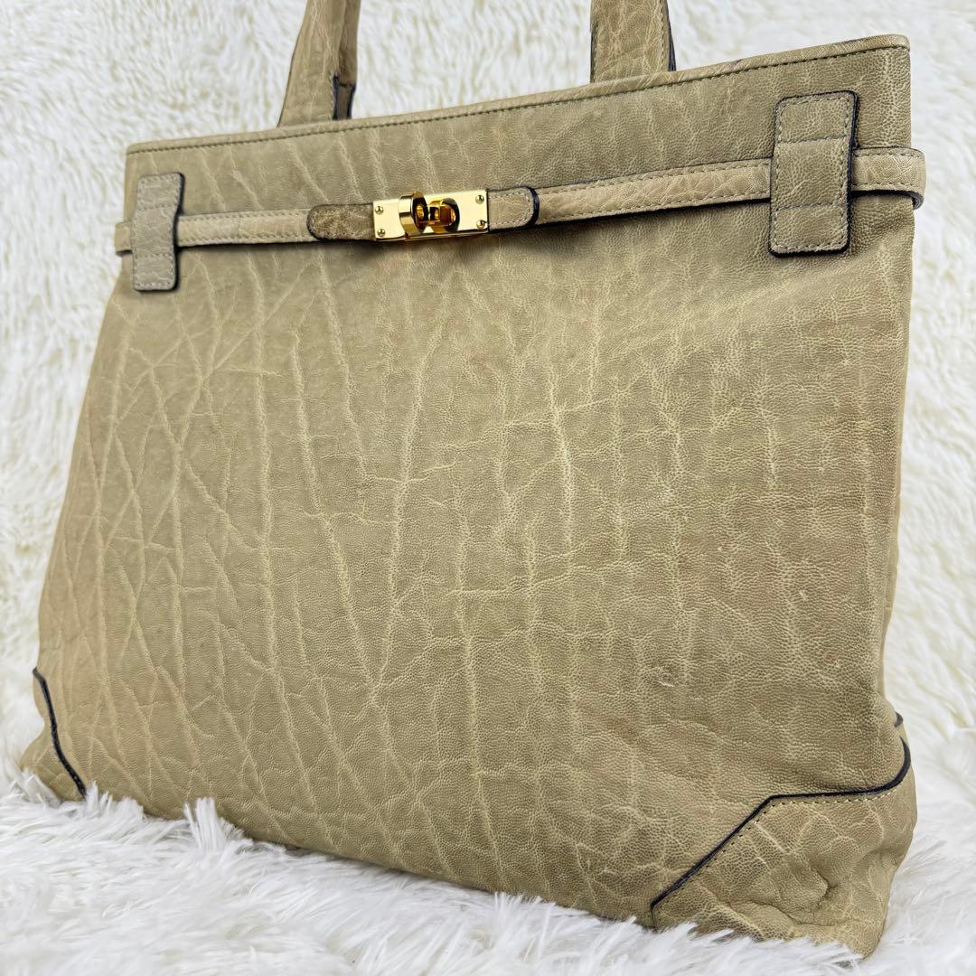 JRA認定 エレファントレザー トート ターンロック ベージュ目立った傷や汚れなし