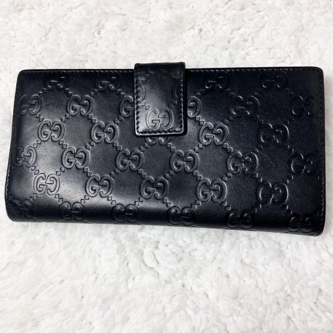 GUCCI 長財布 GG シマ レザー Wホック ブラック 黒　グッチ