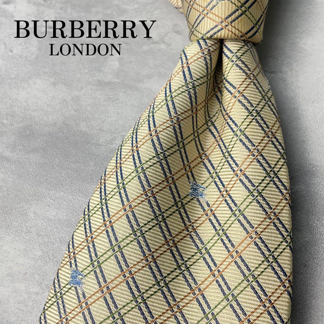 美品 BURBERRY LONDON ジャガード ホースマーク 格子柄 ネクタイ