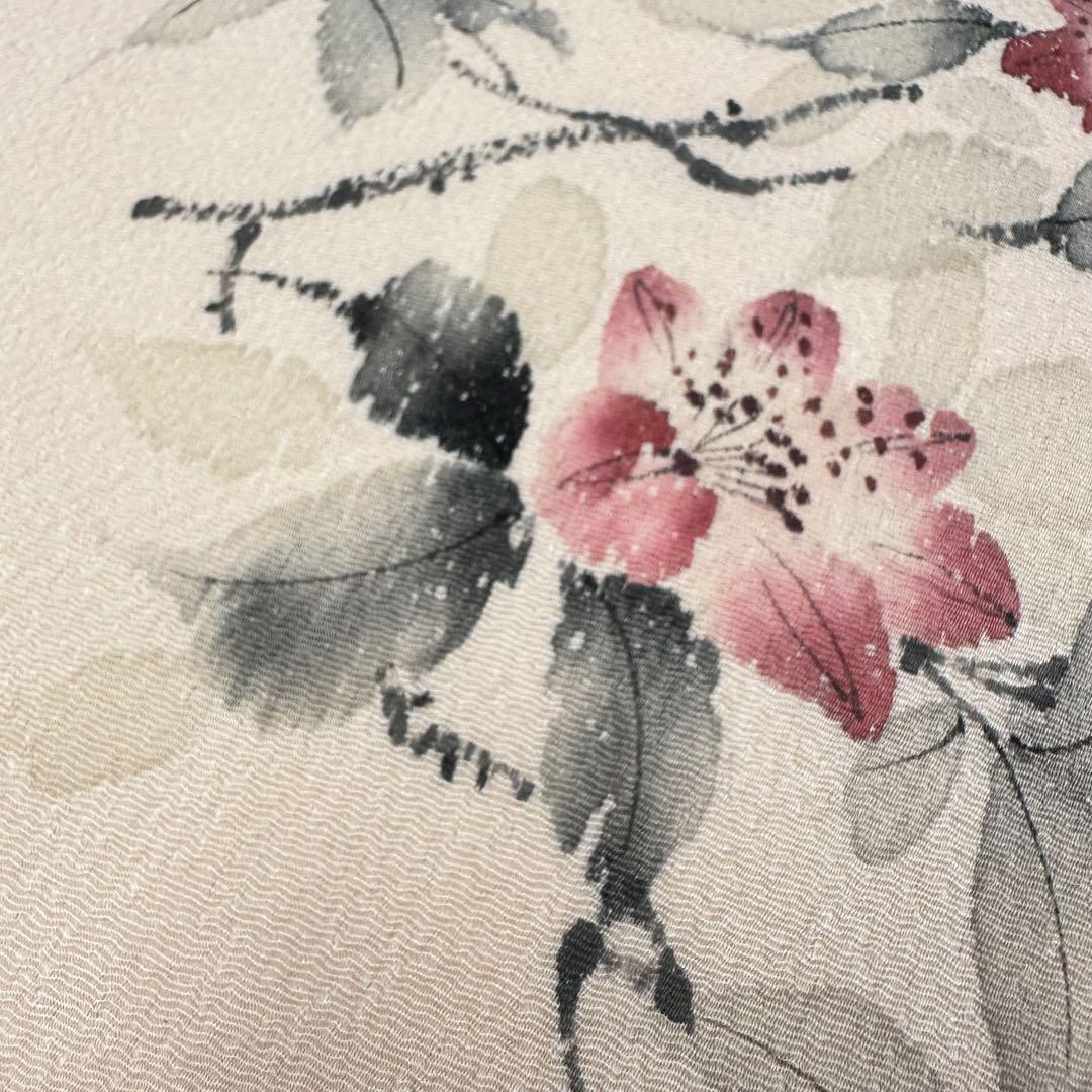 名古屋帯 ちりめん 手書きの花模様 九寸 正絹 着物 RO-3056