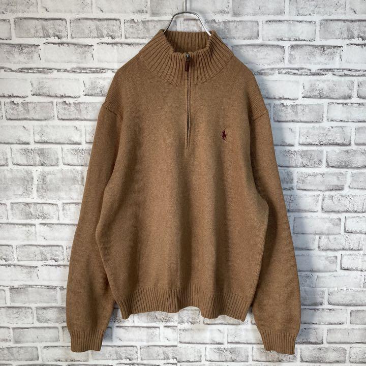 レアカラー 美品【Ralph Lauren】ハーフジップ ニット 刺繍ロゴ
