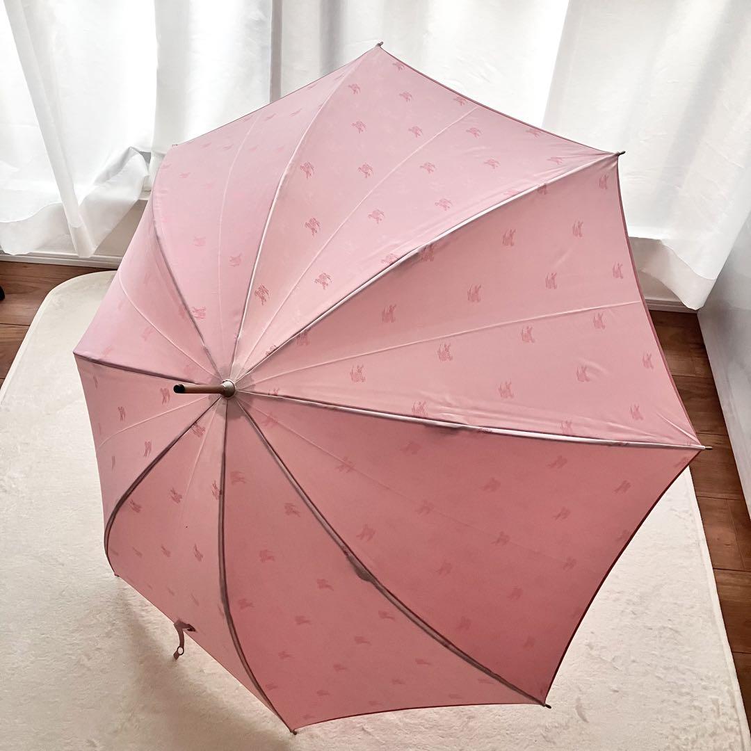 【レア】バーバリー　雨傘　ピンク BURBERRY バーバリー ロゴ 総柄 折り畳み傘 かさ 傘 ピンク