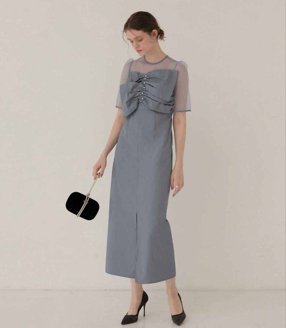 LejaフロントプリーツシアースリーブIラインドレスワンピース