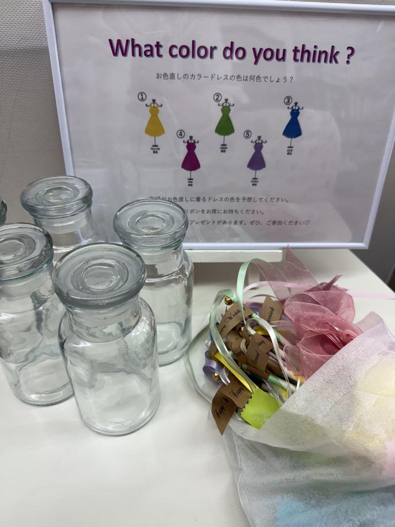 ウェディング カラードレス当てクイズ用カラフルストローとガラス瓶セット