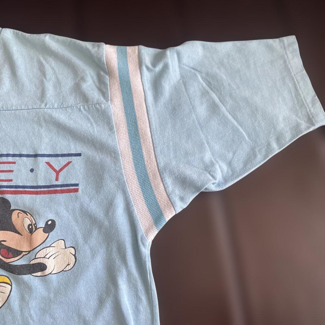 USA 製 ヴィンテージ ミッキー マウス 水色 クロップド Tシャツ オールド