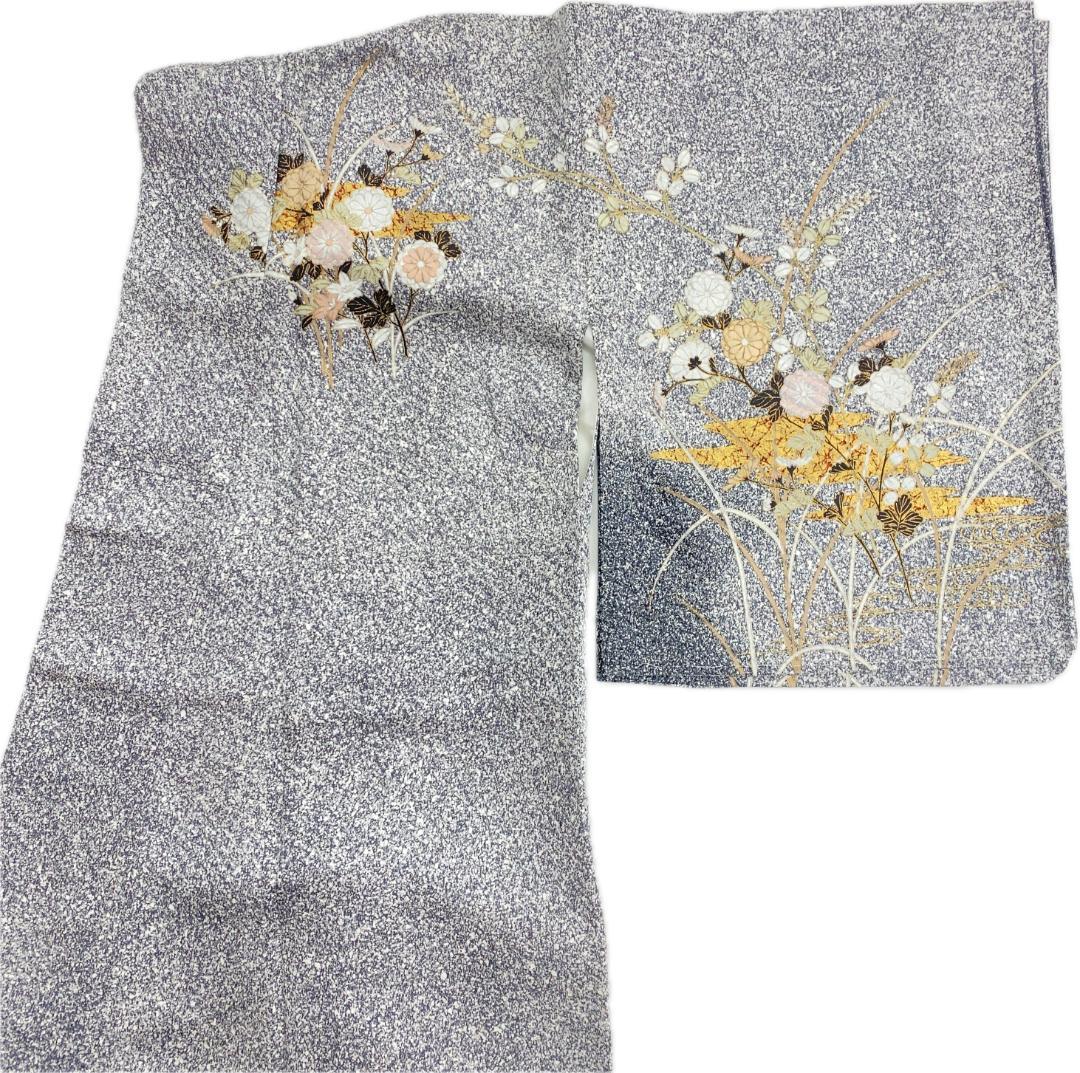 S1964】着物 訪問着・付下 袷 正絹 黒絞り 菊 単品販売♪ 着物・浴衣