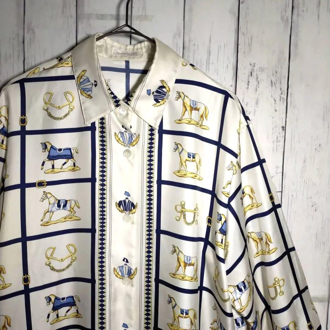 高級感】 Burberry's バーバリーヴィンテージ総柄シャツ スカーフ柄
