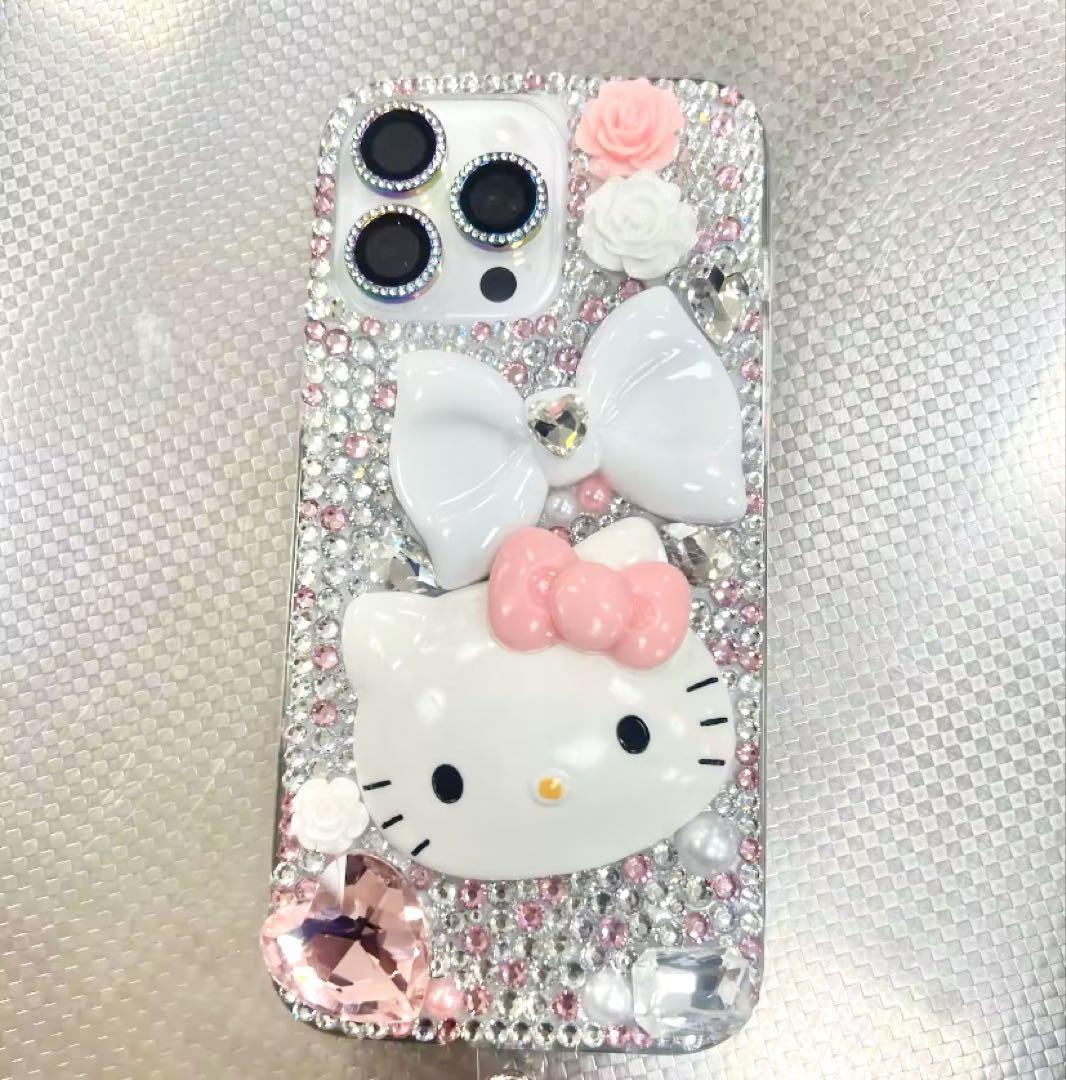 iphone16promaxケース　デコ電　ラインストーン キティ　キティちゃん iphone16promaxケース デコ電 ラインストーン キティ キティ