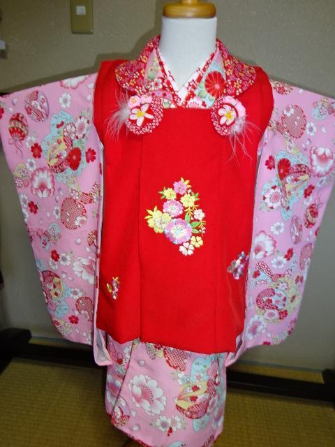 被布　花夢二　赤　ピンク色