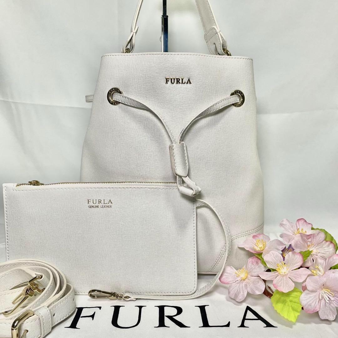 【極美品/ポーチ付】フルラ ステイシー 巾着 2way ショルダーバッグ レザー