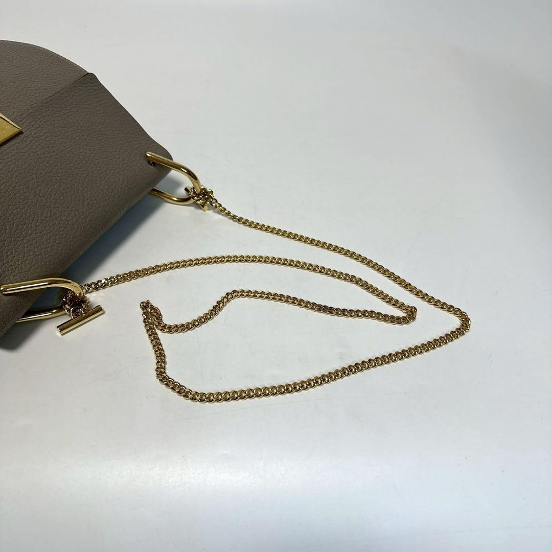o76【極美品】クロエ ドリュー レザー グレー チェーン