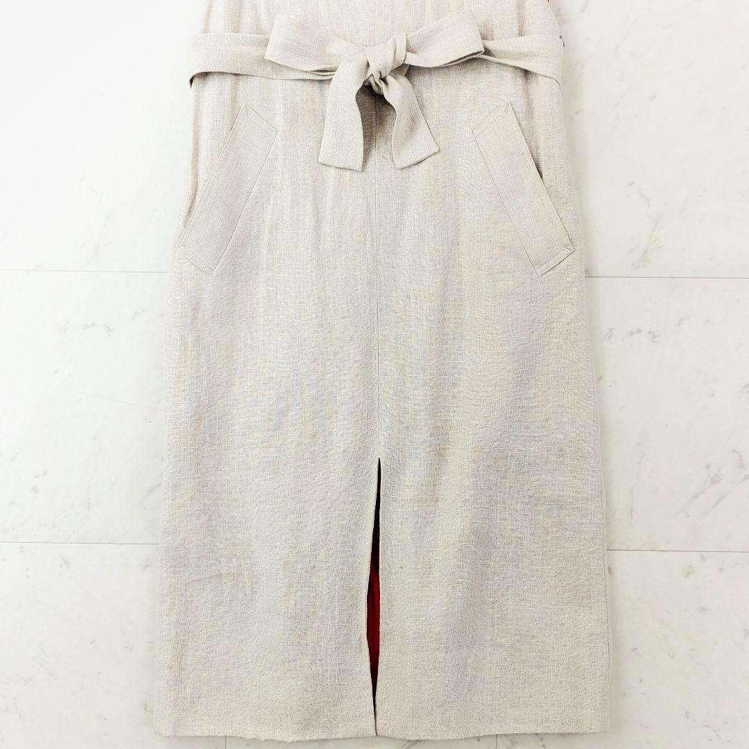 美品✨チノ CINOH リネン100％ノースリーブベルテッドワンピース ベージュ CINOH - 美品♪チノ CINOH リネン100％ノースリーブベルテッド