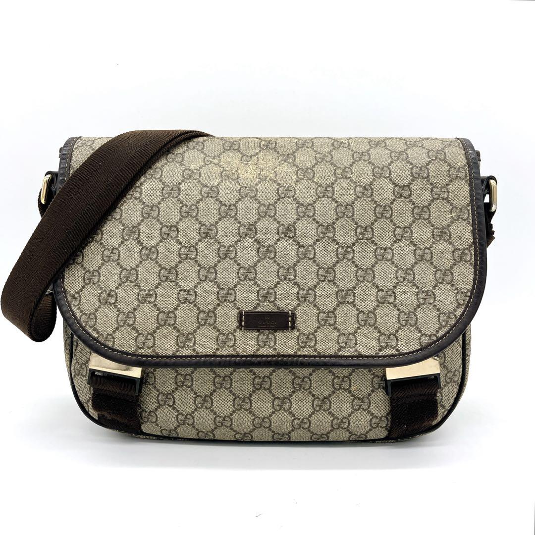 【GUCCI】ショルダーバッグ　GGスプリーム　PVC ブラウン　A4