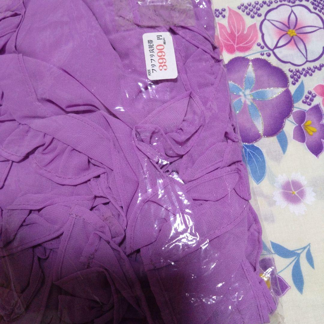新品呉服屋浴衣2点セット金ラメ朝顔桔梗古典生成