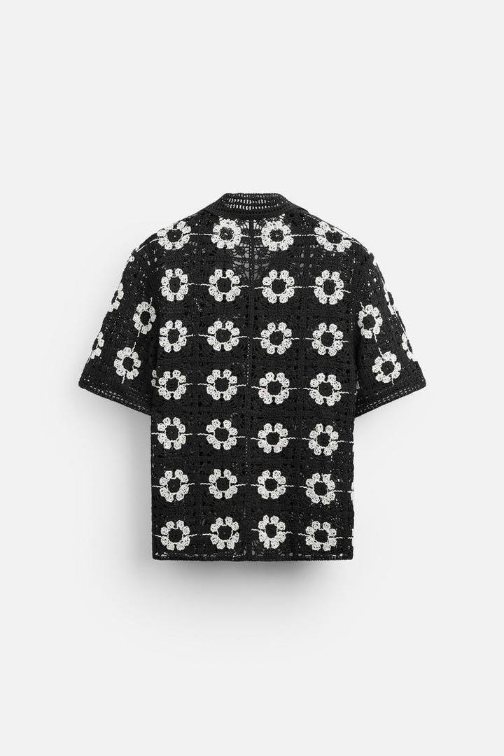 ZARA ジオメトリック クロシェ シャツ L /花柄刺繍のレース風カーディガン